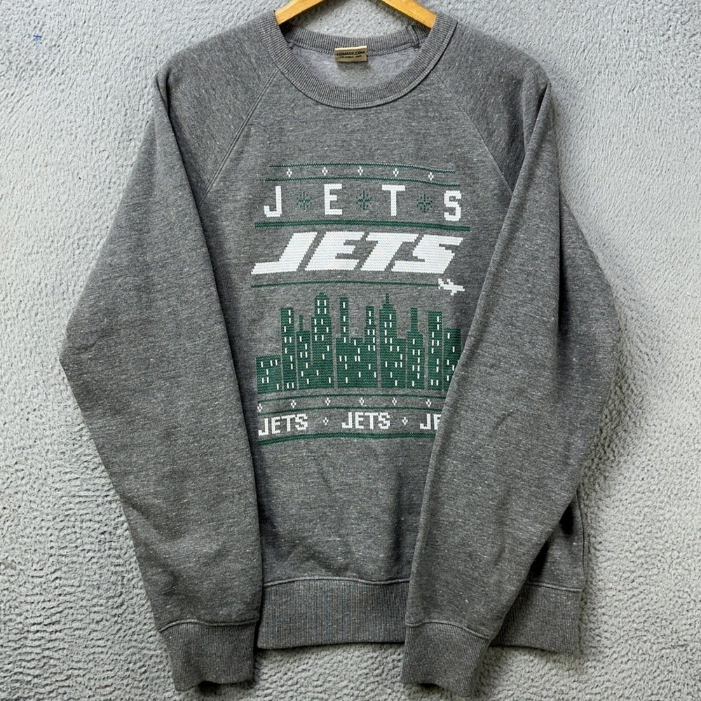 New York Jets Homage Mens Large Sweatshirt Crewneck Gray Graphic Football EUC